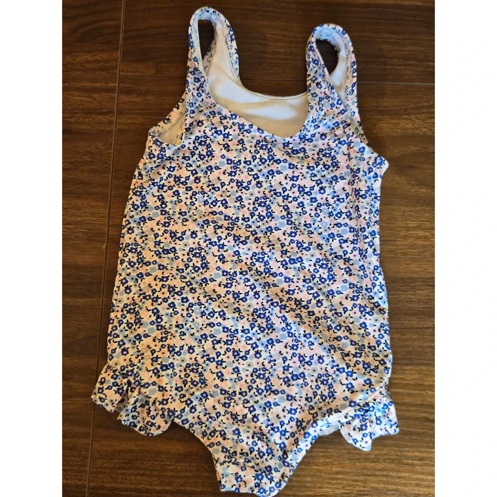 M&S Kids Blue‎ Floral Ditsy Ruffle One Piece Swimsuit Age 1.5-2 Years